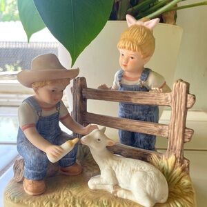 Home Interiors Pastoral Children and Calf Figurine